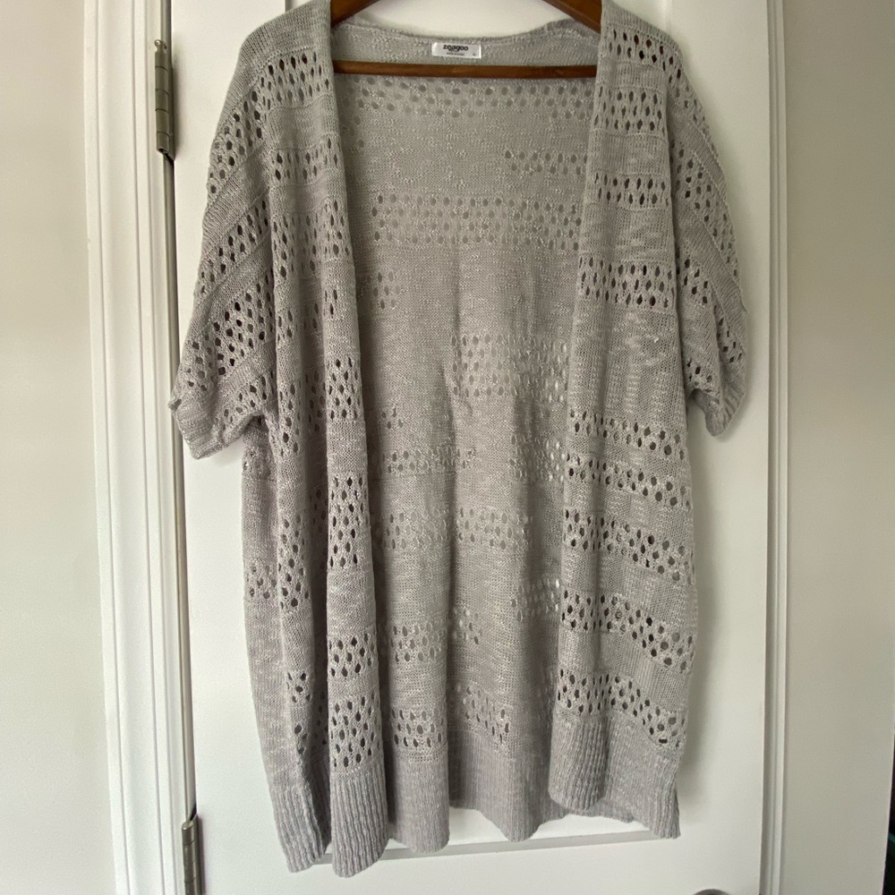 Zeagoo Light Gray Open Knit Cardigan